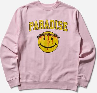 Paradis3 Men s Smiley Jesus Crewneck Sweatshirt Pink