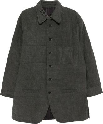 Yohji Yamamoto gusset-collar padded jacket - men - Linen/Flax/Cotton/Cotton/Polyester - 4 - Grey