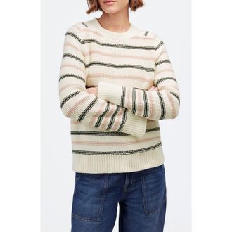 Madewell Stripe Crewneck Cotton Sweater in Dark Loden Stripe at Nordstrom Rack, Size Xx-Small
