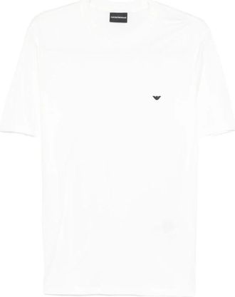 Emporio Armani Lyocell-blend Jersey T-shirt met Geborduurd Adelaarslogo - Heren - T-shirts - Wit - 3XL - Tops