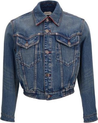 Versace Crop Denim Trucker Jacket in Medium Blue at Nordstrom, Size 40 Us
