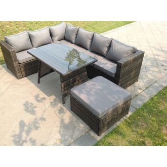 Fimous Fimous - 7 Seater Grey Rattan Sofa Dining Set Table Garden Furniture Outdoor