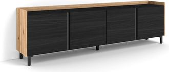 Skraut Home Skraut Home - Mueble Tv, Televisi&oacute;n, Muebles De Sal&oacute;n, Almacenaje, 207x35x61cm, Para Tv Hasta 80, Dise&ntilde;o Industrial, Estilo Moderno, Negro Y Roble