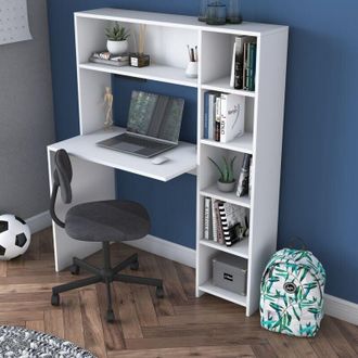 Asir Group LLC Escritorio Blanco Con Estanter&iacute;a Y Espacio De Almacenamiento, Medidas 113,2x141,8x40 Cm, Ideal Para Espacio De Trabajo Compacto O Dormitorio De Estudi
