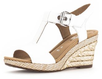 Gabor Keilsandalette GABOR MILANO, Damen, Gr. 42, weiss (wei&szlig;), Kalbsleder, Schuhe Keilsandalette, Sommerschuh, Sandale, Keilabsatz, mit Bastbezug, Weite G