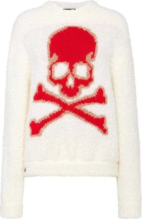 Philipp Plein Pullover Skull&Bones - Dames - Ronde hals truien - Wit - M - Wol - Truien & Vesten