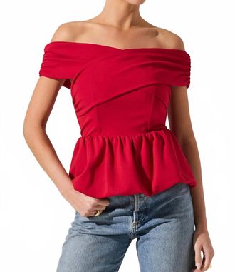 Astr Tennille Off The Shoulder Peplum Top In Red