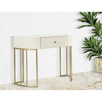 Dmora Consola Tapajos, Mesa Multiusos, Gabinete De Soporte, Escritorio De Pasillo, 100x40 H75 Cm, Blanco Y Oro - Dmora