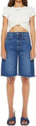 Mother The Half Pipe Bermuda Fray Denim Short In Blue