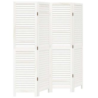vidaXL Biombo Separador De 4 Paneles Madera Maciza Paulownia Blanco Vidaxl