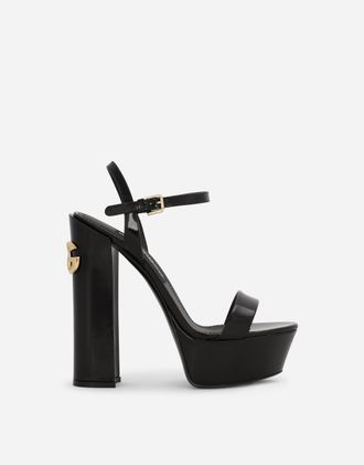 Dolce & Gabbana Polished Calfskin Platform Sandals - Woman Sandals And Wedges Black Leather 35.5