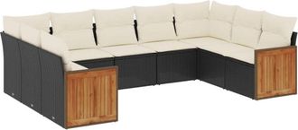 vidaXL Set De Sof&aacute;s De Jard&iacute;n 8 Piezas Y Cojines Rat&aacute;n Sint&eacute;tico Negro Vidaxl