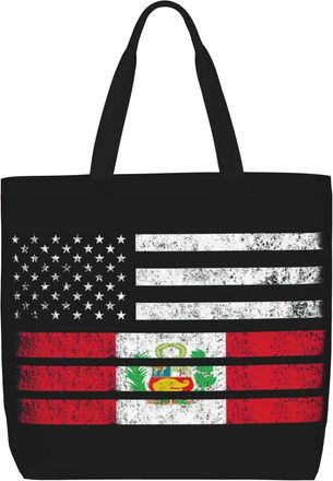 Generic Women Handbag Peruvian American Half Peru Half America Flag Travel Tote Bag Folding Print Crossbody Bags, For Swim, Wedding, Gym, Work, School