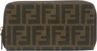 Fendi Pre-owned Zucca Patroon Ronde Rits Portemonnee PVC/Leer - Dames - Vintage Accessoires - Bruin - ONE Size - Leer - Vintage