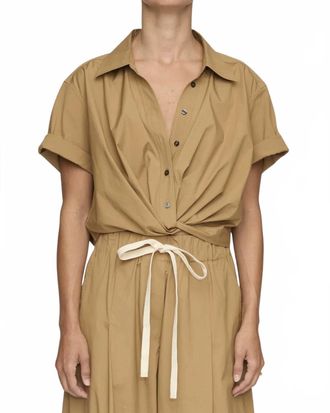 A.L.C. Lily Short Sleeve Cropped Cotton Shirt In Toffee