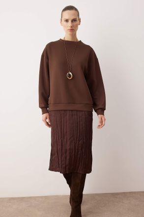 Trendyol Modest Dames Bruin Effen Maxi Lang Casual Bodycon Modest Jurken