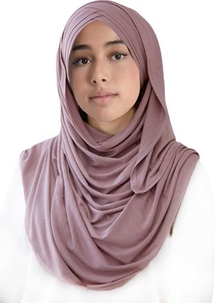Lina & Lily Criss Cross Tie Back Full Coverage Instant Hijab, Modal Jersey Muslim Womens Head Scarf Wrap (Dusty Rose)