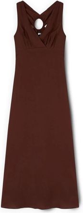 Motivi Lange cr&ecirc;pe de chine jurk met ring - Dames - Avondkleed - Bruin - 2XS - Polyester - Kleedjes