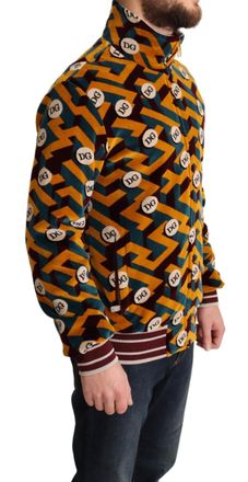 Dolce & Gabbana Multicolor Velvet Dg Logo Mens Sweater Jacket Cotton Clothing