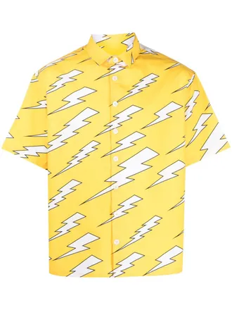 Neil Barrett thunder-print cotton shirt - Yellow