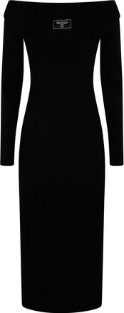 Balmain Ls Double Collar Knit Zipped Midi Dress