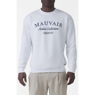 Mauvais Ricamo Regular Logo Crew Sweatshirt in White at Nordstrom, Size Xx-Large