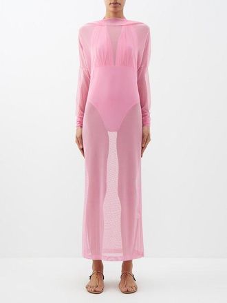 Norma Kamali High-neck Mesh Maxi Dress - Womens - Light Pink - XXS