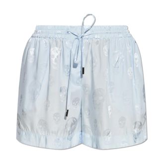 Alexander McQueen Korte Broeken, Dames, Blauw, XS, Skull Jacquard Shorts