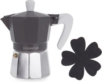 KASANOVA Caffettiera 3 tazze grigio con sotto moka