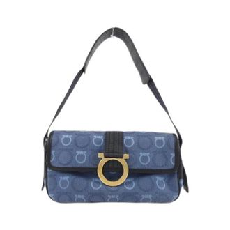 Ferragamo Pre-owned Shoulder Bags, female, Blue, Size: ONE SIZE Pre-owned Denim Calf Shoulder Bag