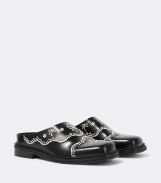 Simone Rocha Embroidered floral leather mules