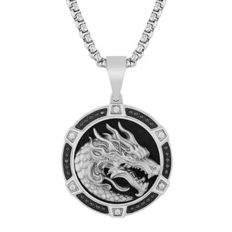 Robert Alton 1/3CTW Black Diamond Stainless Steel & Black Finish White Dragon Pendant
