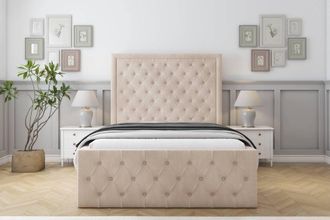 Sloomy Vienna Naples Frame-Mattress - 50 Upholstered Headboard in Light Sand | Size: Small Double