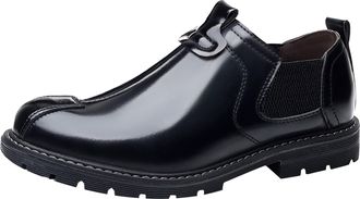 Generic Mens Patent Business Shoes Without Lacing Slip On Loafers Round Toe Leather Shoe Block Heel Non Slip Fashion High Top Shoewear for Daily Office Wear (