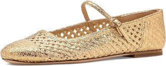Veronica Beard Ellie Raffia Weave Mary Jane Shoes Womens Dress Flat Shoes Pale Gold : 7.5 M