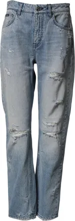 Dolce & Gabbana Womens Lightblue Ripped Washed Boyfriend Denim Jeans Light Blue Co+02 Clothing