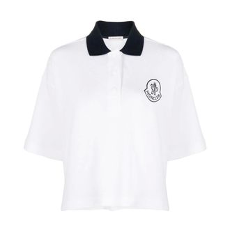 Moncler Tops, Dames, Wit, M, Katoen, Polo met contrasterende kraag