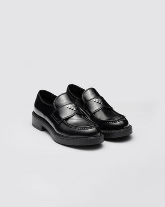 Prada Chocolate brushed leather loafers