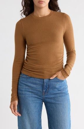 Madewell Long Sleeve Ruched Brushed Jersey Top in Pecan Shell at Nordstrom Rack, Size Small