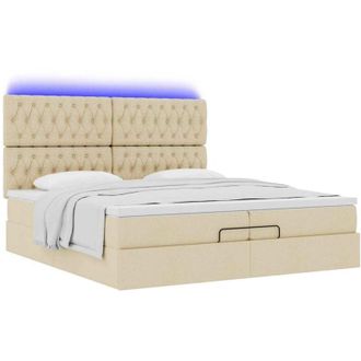 vidaXL Estructura De Cama Otomana Con Colchones Tela Crema 200x200cm Vidaxl