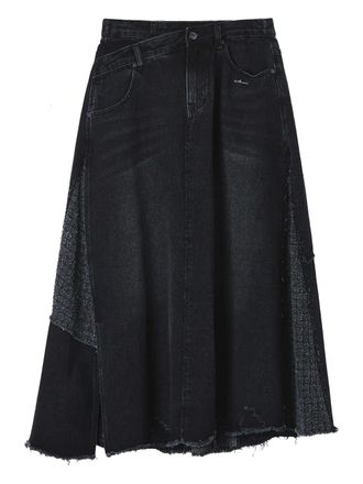 Musium Div. patchwork frayed-hem denim midi skirt - women - Other Fabrics/Cotton - S - Black