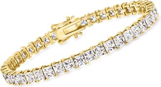Ross-Simons Princess-Cut CZ Tennis Bracelet in 18kt Gold Over Sterling