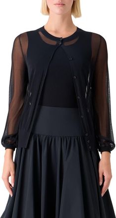Akris Sheer Bishop Sleeve Cardigan in Black at Nordstrom, Size 14