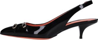 Santoni Glanzende Leren Slingback Pumps - Dames - Pumps - Zwart - 37 1/2 EU - Leer - Schoenen