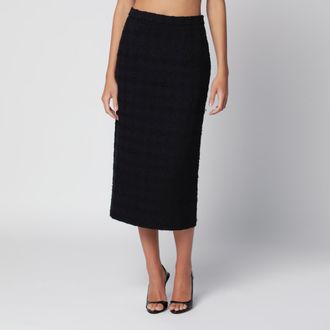 Alessandra Rich Black boucl&eacute; tweed midi skirt