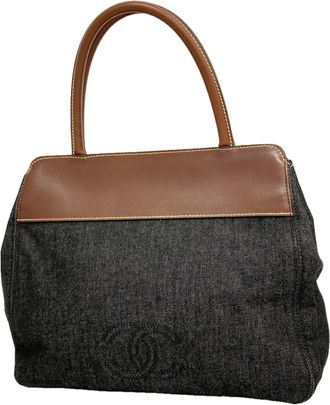 Chanel Black Brown Denim Leather Tote Bag (Pre-Owned)