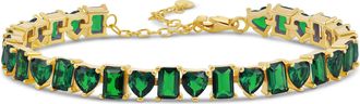 SHYMI Heart and Emerald Shape Tennis Bracelet -.925 Sterling Silver, 14K Gold-Plated, Rhodium Plated, Cubic Zirconia, Size 6 with 2 Extender, Day to Night