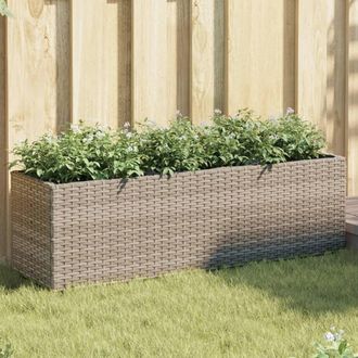 Berkfield Home Garden Planters with 3 Pots 2 pcs Grey 105x30x32 cm Poly Rattan | Size: 105 x 30 x 32 cm