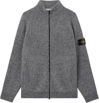 Stone Island Cardigans, male, Gray, L, Zip Jumper in Cement Mouline Wool