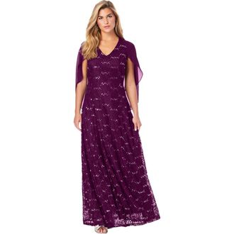 Roaman's Plus-Size Allover Lace Gown With Capelet in Dark Berry at Nordstrom, Size 34